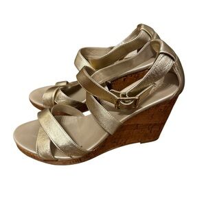 Cole‎ Haan Wedge Sandal, Size 9.5, Gold Sandal, Comfort, Dress Shoe